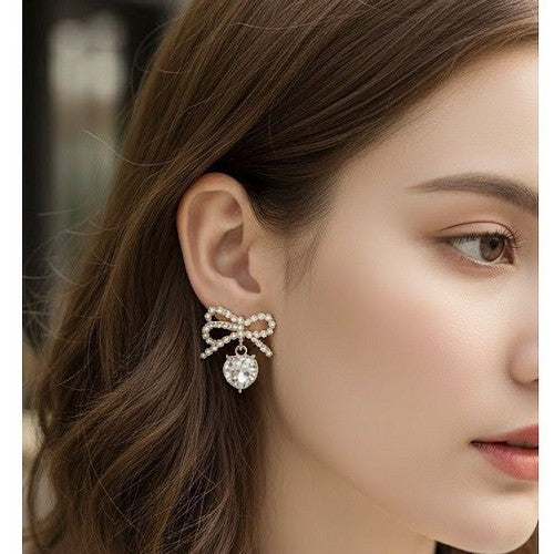 AER1819 Bow Stud Crystal Earrings in Gold