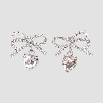 Bow Stud Crystal Earrings in Silver