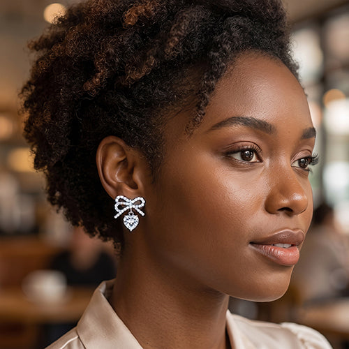 Bow Stud Crystal Earrings in Silver
