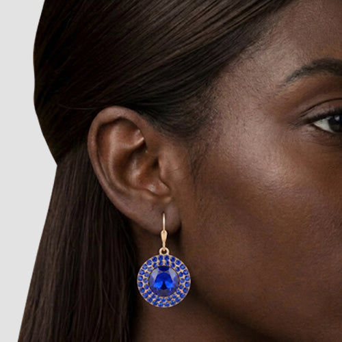 Dazzling Ring Dangle Earrings in Gold/Blue