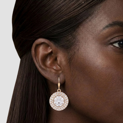 Dazzling Ring Dangle Earrings in Gold/Clear Crystal
