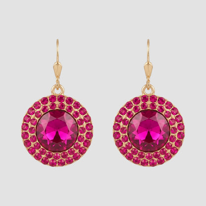 Dazzling Ring Dangle Earrings in Gold/Fuchsia