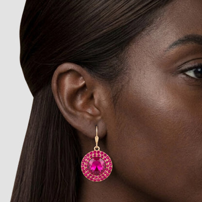 Dazzling Ring Dangle Earrings in Gold/Fuchsia