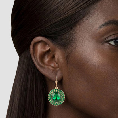Dazzling Ring Dangle Earrings in Gold/Green