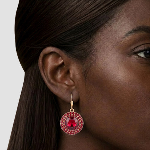 Dazzling Ring Dangle Earrings in Gold/Red