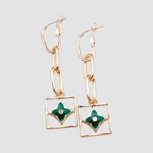 Triple Drop Crystal Earrings in Gold/Green