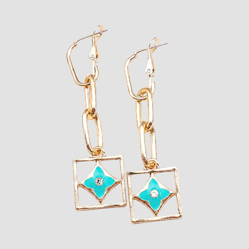 Triple Drop Crystal Earrings in Gold/Turquoise