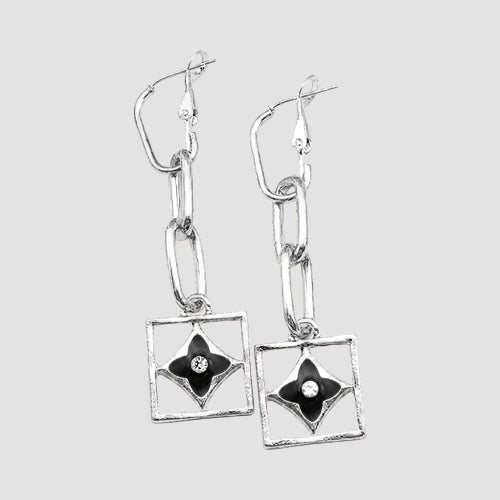 Triple Drop Crystal Earrings in Silver/Black