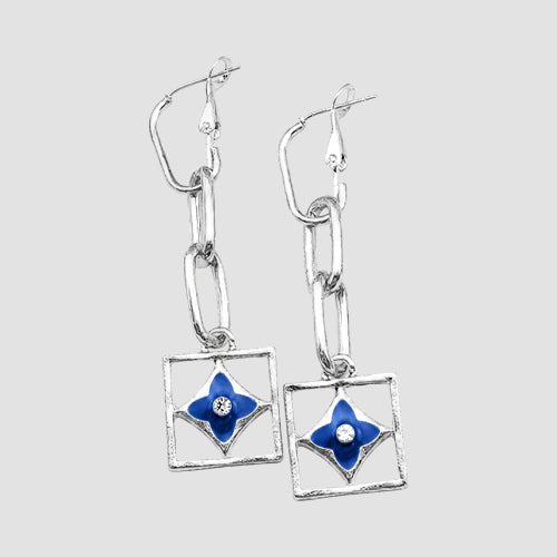 Triple Drop Crystal Earrings in Silver/Blue