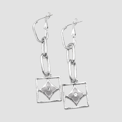 Triple Drop Crystal Earrings in Silver/Clear Crystal