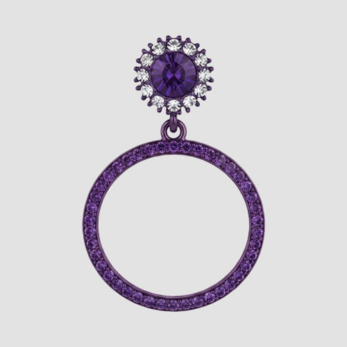 Circle Rhinestone Dangle Earrings in Purple
