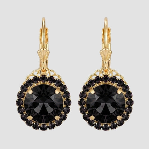 Double Halo Square Gem Earrings in Gold/Black