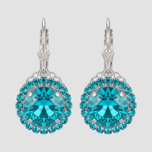 Double Halo Square Gem Earrings in Silver/Turquoise