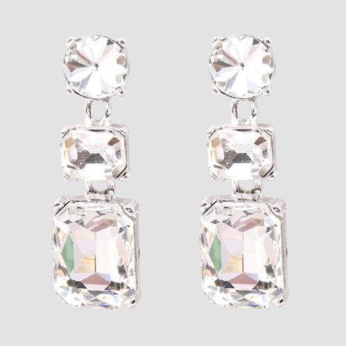 Double Halo Square Gem Earrings in Silver/Clear Crystal