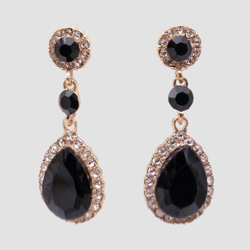 Rhinestone Leaf Earrings in Gold/Black