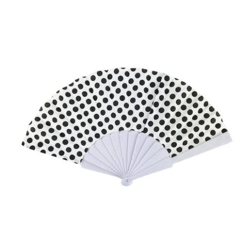 XFN-1009 Polka Dot Hand Fan White