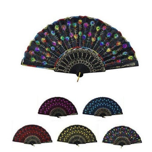 FN-3141 Embroidered Black Hand Fan