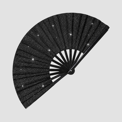 Clack Oversize Line Dancing Fan in Black Glitter