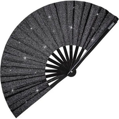 Clack Oversize Line Dancing Fan in Black Glitter