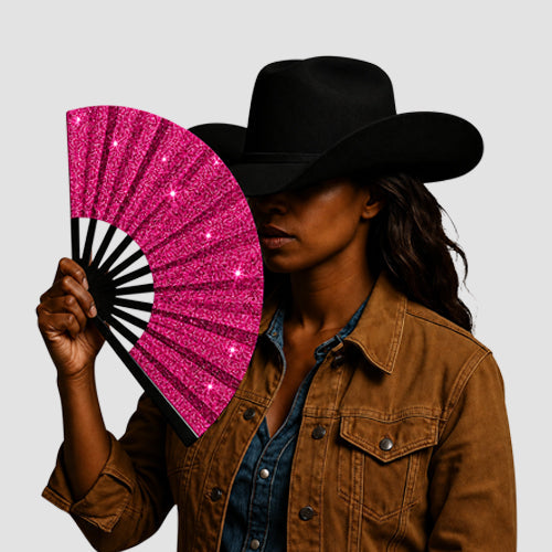 Clack Oversize Line Dancing Fan in Pink Glitter