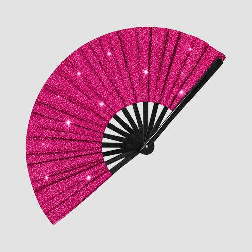 Clack Oversize Line Dancing Fan in Fuchsia Glitter