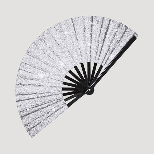 Clack Oversize Line Dancing Fan in Silver Glitter