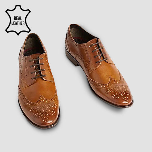 Marks & Spencer Genuine Leather Brogue Dress Shoes in Tan