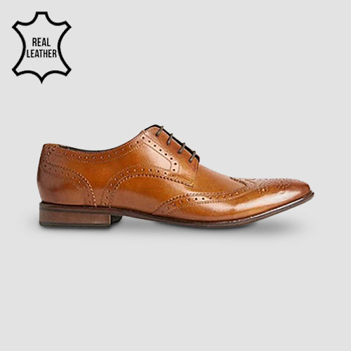 Marks & Spencer Genuine Leather Wide Fit Brogue Dress Shoes in Tan