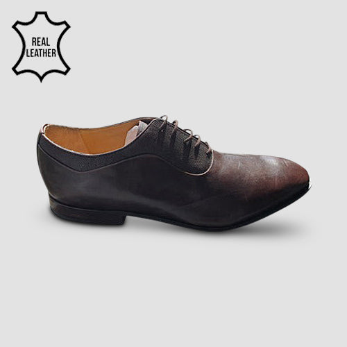 Marks & Spencer Genuine Leather Lace-Up Dual Texture Shoes in Brown