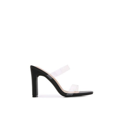 Transparent Strap Chunky Heeled Sandals in Black