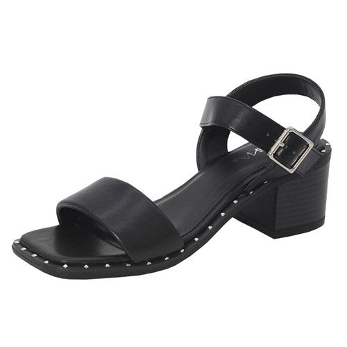 Square Toe Ankle Strap Heeled Sandal