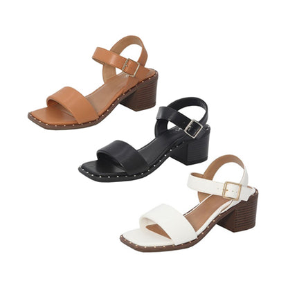 Square Toe Ankle Strap Heeled Sandal