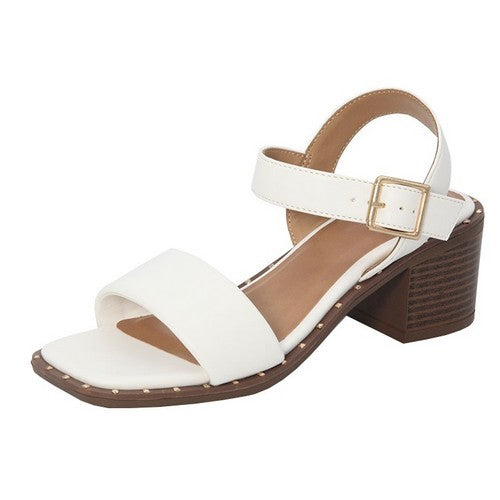 Square Toe Ankle Strap Heeled Sandal