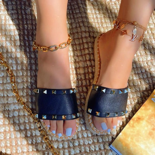 Gold Stud Espardrille Slides