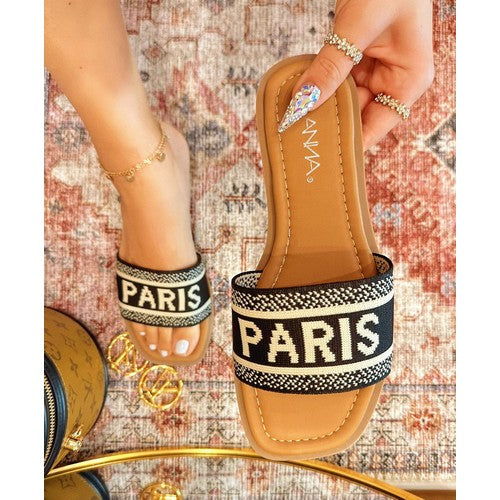 PARIS-1 Paris Fabric Slippers Black