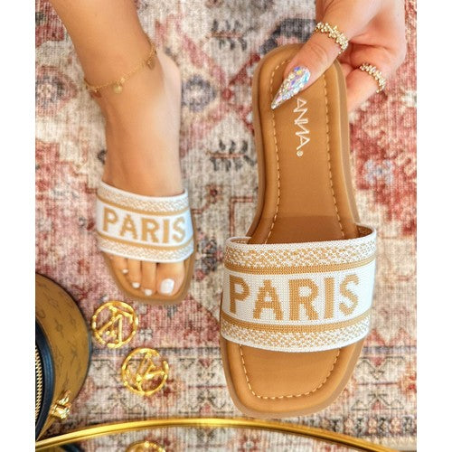 Paris Fabric Slippers in White