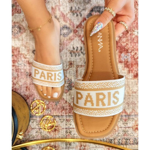 PARIS-1 Paris Fabric Slippers White