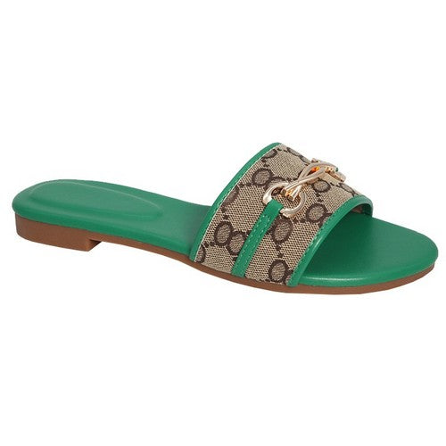 Fucci Gold Buckle Slipper in Green