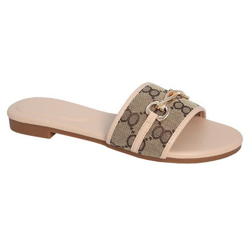 Fucci Gold Buckle Slipper in Tan