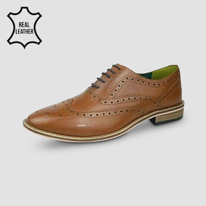 Frank James England Genuine Leather Zeno Brogue Dress Shoe Tan Brown