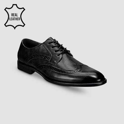 Alfani Leyden Genuine Leather Brogue Wingtip Oxford Dress Shoe Black