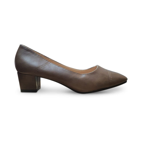 Topstitch Detail Block Heel Pump in Brown