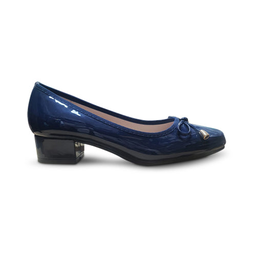 Block Heel Ballerina Pump in Navy Patent