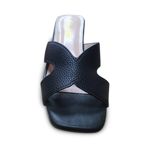 Cut-Out Pebbled Leather Block Heel Slipper Black
