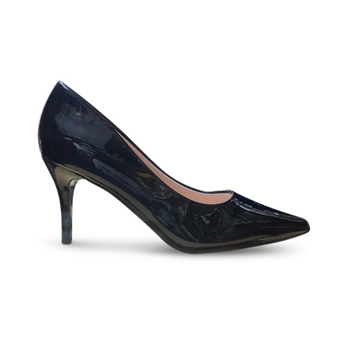 Kitten Heel Point Toe Pump in Black Patent