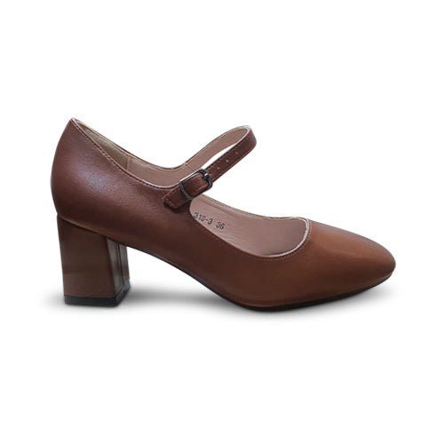 Block Heel Mary Jane Pump in Brown