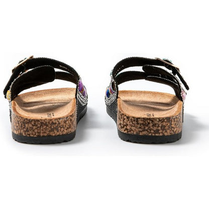 Boho Beaded 2-Buckle Slipper in Black