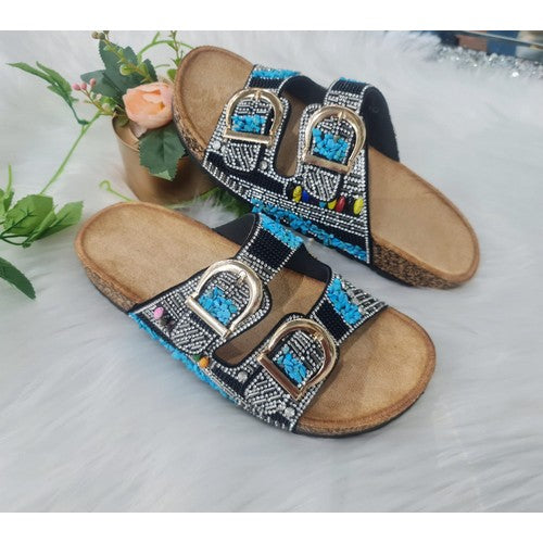 Boho Beaded 2-Buckle Slipper