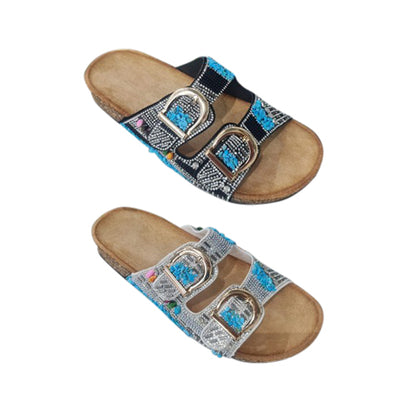 Boho Beaded 2-Buckle Slipper