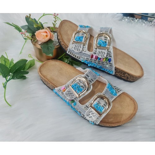 Boho Beaded 2-Buckle Slipper